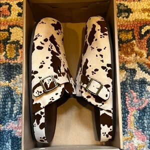 Cow Print Buckle Clogs